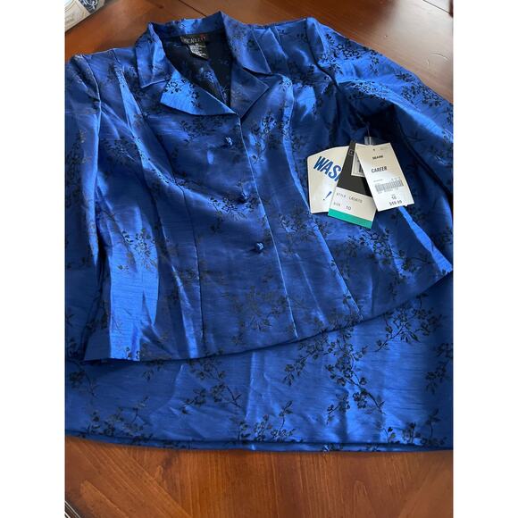 Scarlett Blue and Black Floral Print Jacket Top & Skirt Vintage 2 Piece Size 10 - Picture 4 of 10